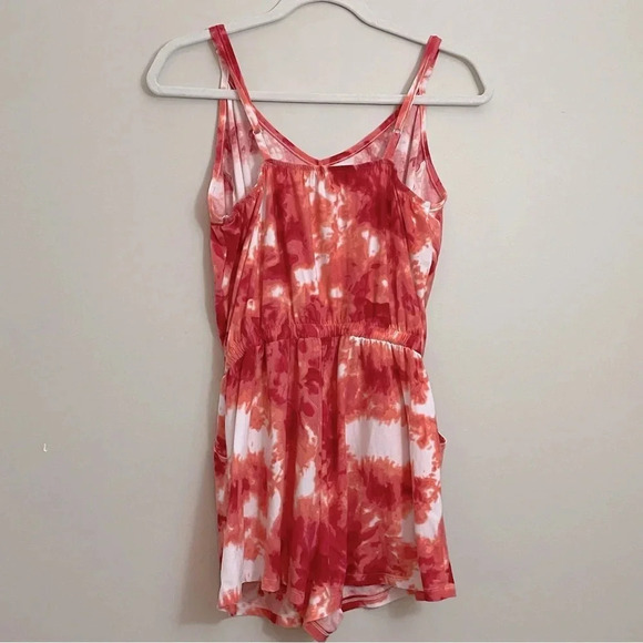 Just Be Tie Dye Romper Shorts Loungewear Pajamas Stretchy Soft Pink White Medium - Picture 5 of 10